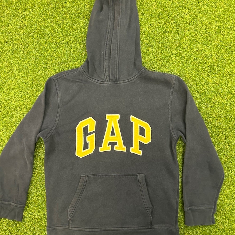 GAP Kid Pullover Hoodie Navy Blue Yellow Arch Logo Sweatshirt Boys Girls L 10-12
